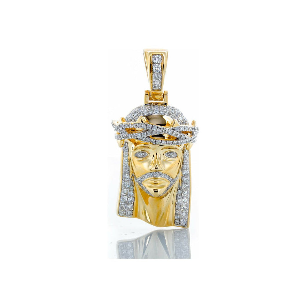 0.85ctw Diamond Jesus Head with Solid Back 10k Gold