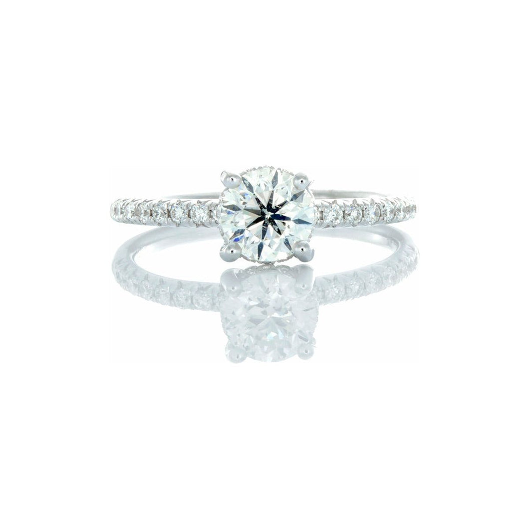 0.92ctw Round Brilliant Cut Solitaire with Diamond Pave Shoulders & Hidden Halo 18kt White Gold