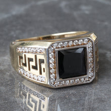 Load image into Gallery viewer, Princess Cut Black Onyx with Open Greek Key Shoulders Ring
