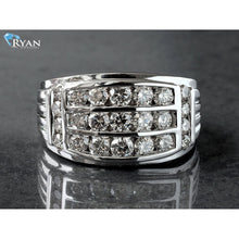 Load image into Gallery viewer, 1.99ctw Three Row Vertical &amp; Two Row Horizontal Channel Set Diamond Band with Grooved Shoulders 10k White Gold
