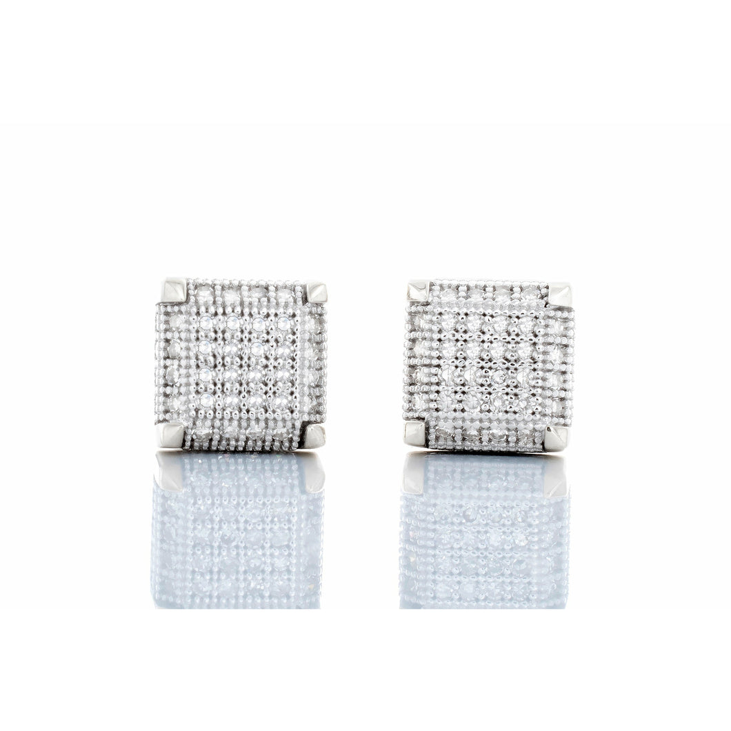 0.20ctw 3D Square Micro Pave Diamond Studs 10kt White Gold