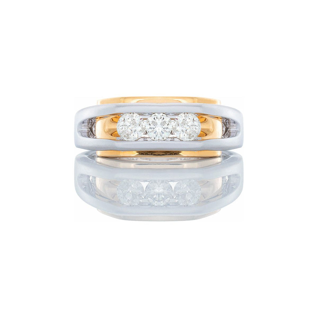 0.60ctw Three Diamond Channel Set Forefront Open Gap Tabletop 14k Two Tone Gold