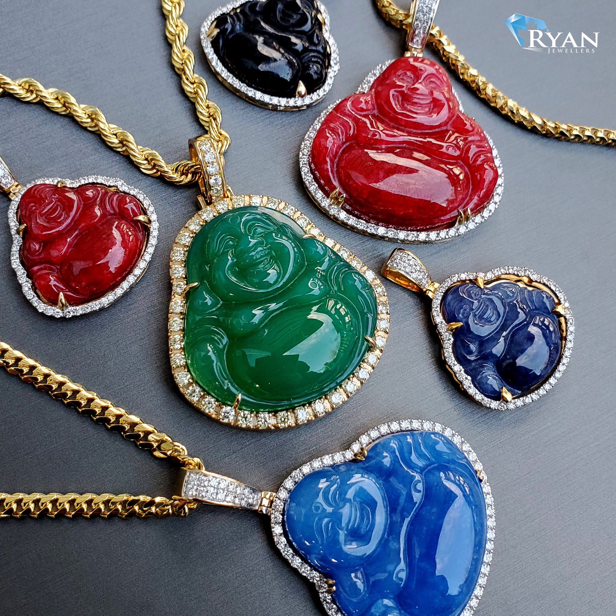 PENDANT 10K GY 0.50CTW RED JADE BUDDHA WITH DIAMOND BORDER – Ryan