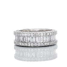 Load image into Gallery viewer, 2.65ctw Baguette Eternity Ring with Four Row Round Brilliant Cut Diamond Side Accents 14k White Gold

