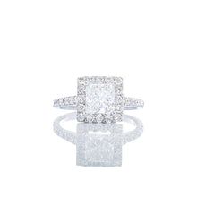 Load image into Gallery viewer, 1.60ctw Princess Cut Solitaire Square Halo &amp; Diamond Pave Shoulders 18k White Gold
