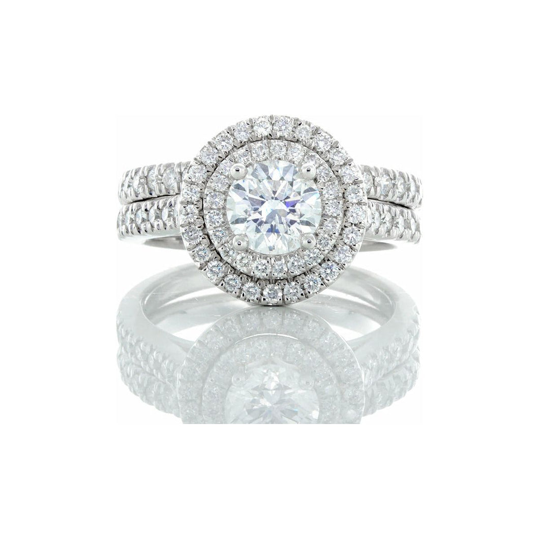 1.50ctw Round Solitaire Double Halo with Pave Set Shoulders 14k White Gold