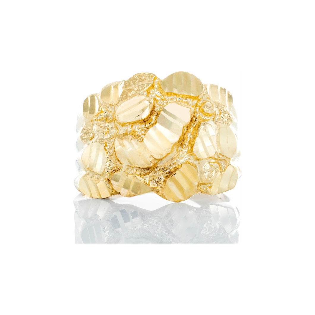 Diamond Cut Nugget Ring with Grooved Shoulders 10k Gold