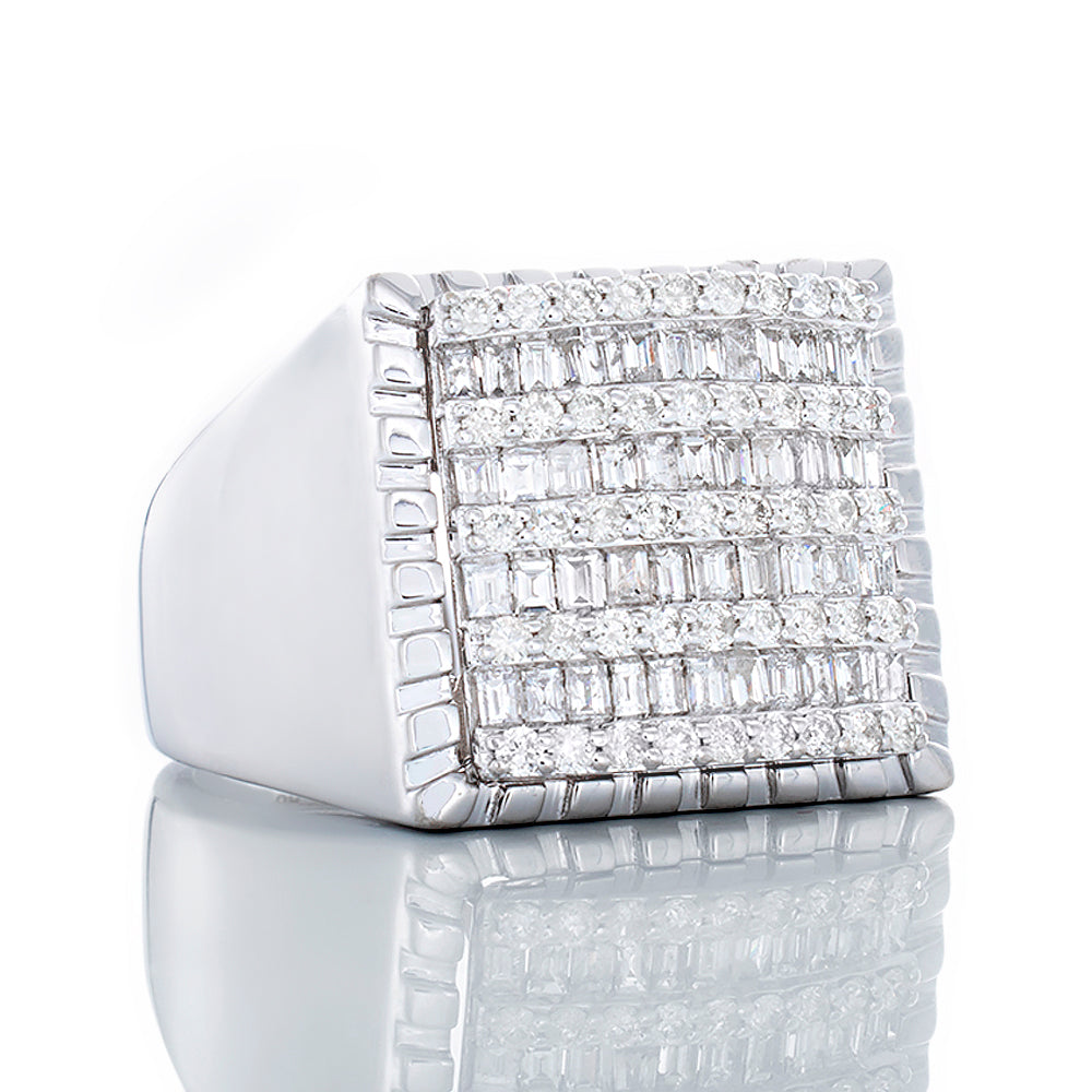 1.40ctw Alternating Baguette & Round Diamond Square Top with Grooved Sides 10k White Gold
