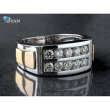 Load image into Gallery viewer, 1.00ctw Two Row Channel Set Diamond Forefront Raised Gold Shoulders 14k Gold
