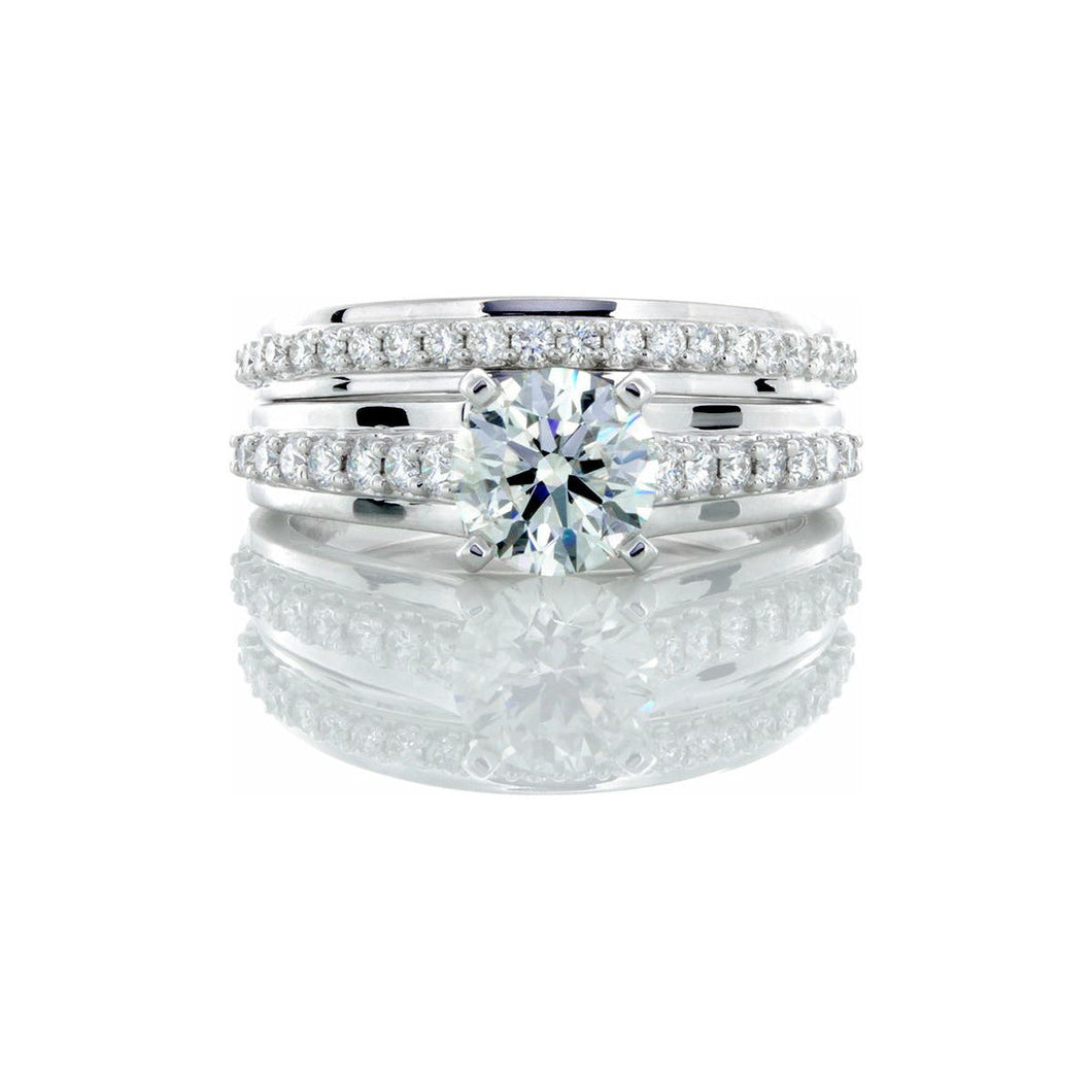 1.46ctw Round Solitaire with Raised Prong Set Shoulders & Wedding Band HP Sides 14k White Gold