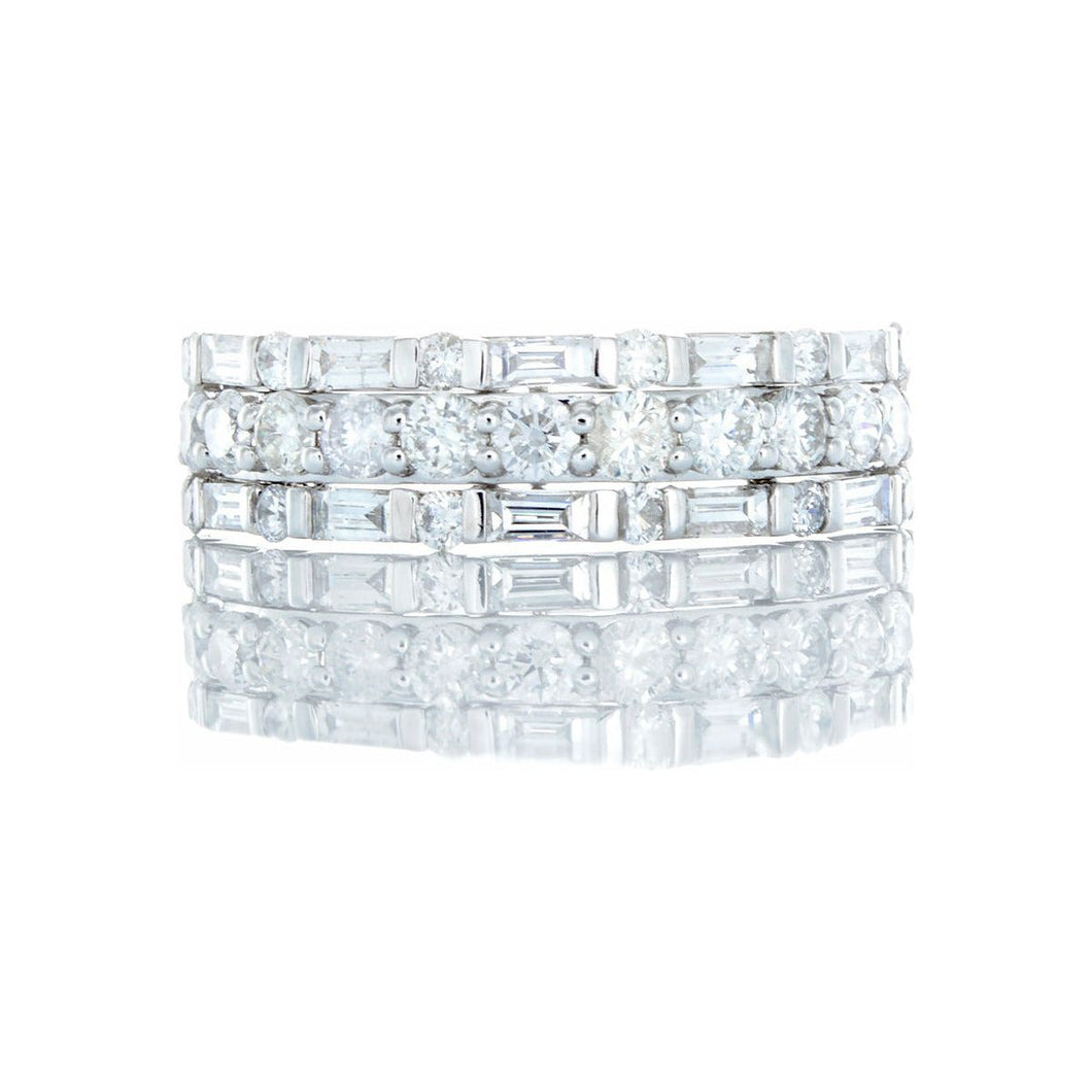 1.00ctw Round Prong Set Center with Alternating Round & Baguette Sides, Diamond Band 10k White Gold