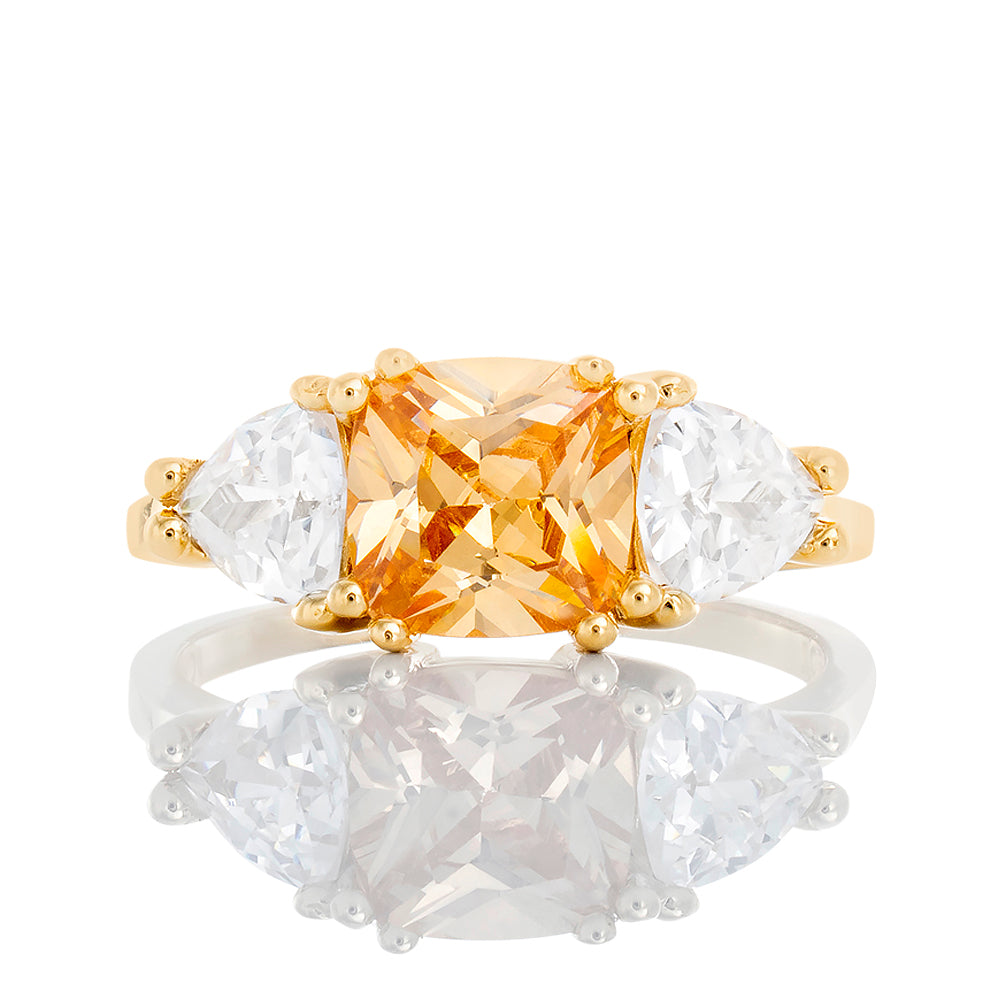 Three Stone Cubic Zirconia With Yellow Centre