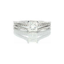 Load image into Gallery viewer, 1.29ctw Princess Solitaire Pave Three Row Bridge Design Engagement Ring 14k White Gold
