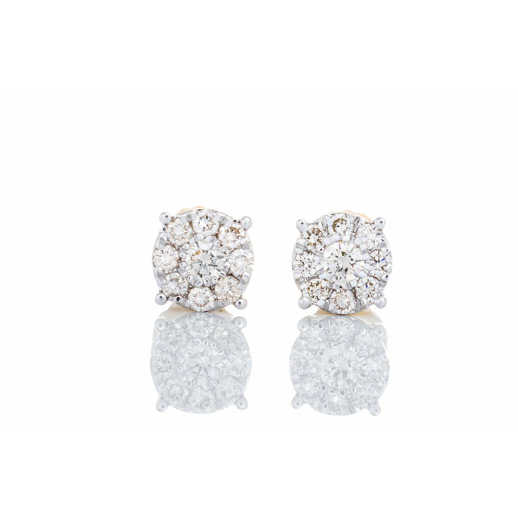 0.34ctw Round Imperial Cluster Diamond Studs 14kt Gold