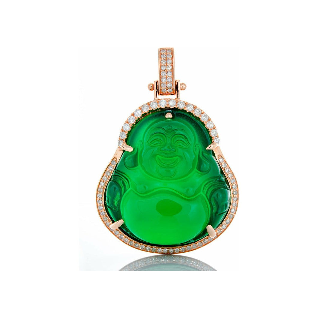 1.56ctw Treated Green Jade Buddha with Two Tiered Diamond Frame 10k Rose Gold