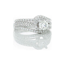 Load image into Gallery viewer, 1.00ctw Round Solitaire with Halo Diamond Pave Wrap Design, Bridal Set 14k White Gold
