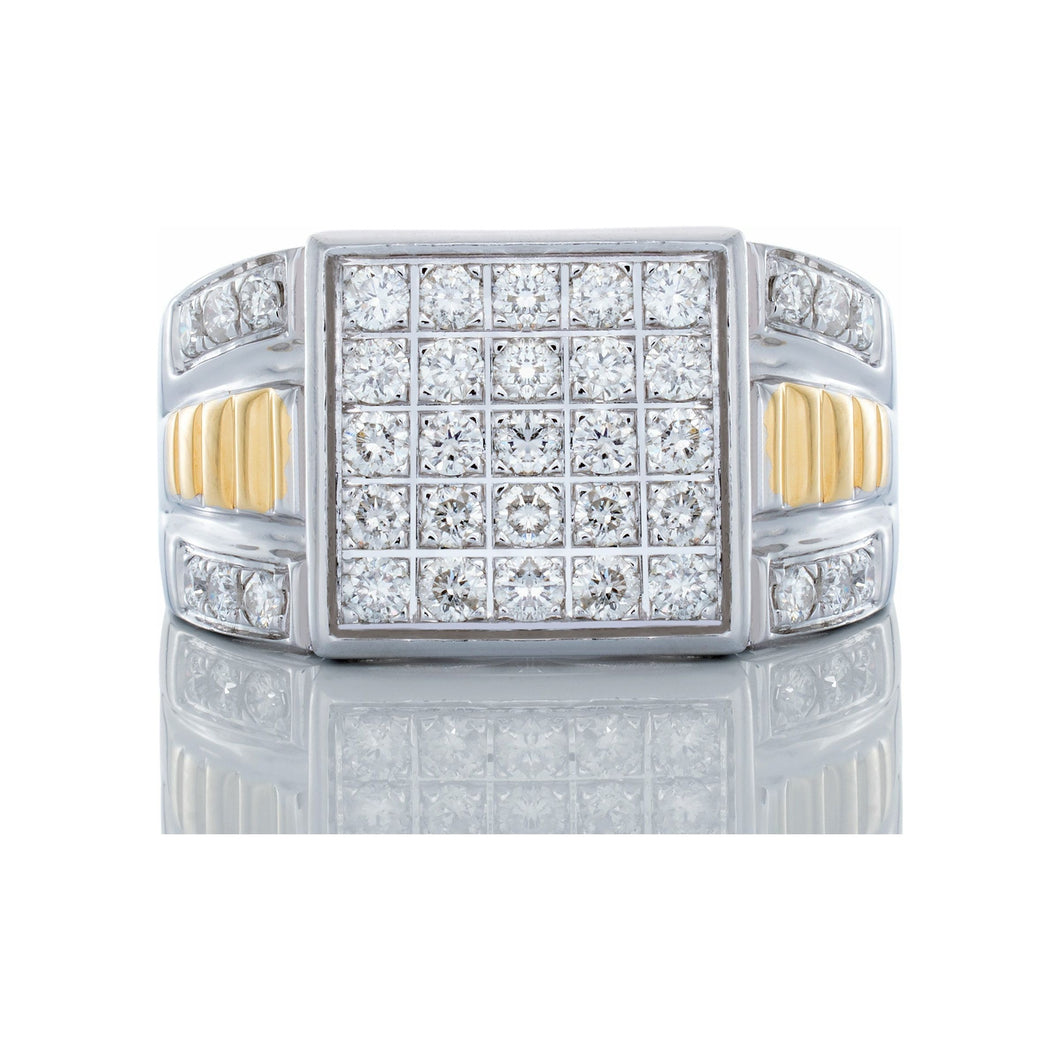 1.00ctw Square Diamond Forefront with Two Row Diamond Shoulders Raised Grooved Center 10kt White Gold