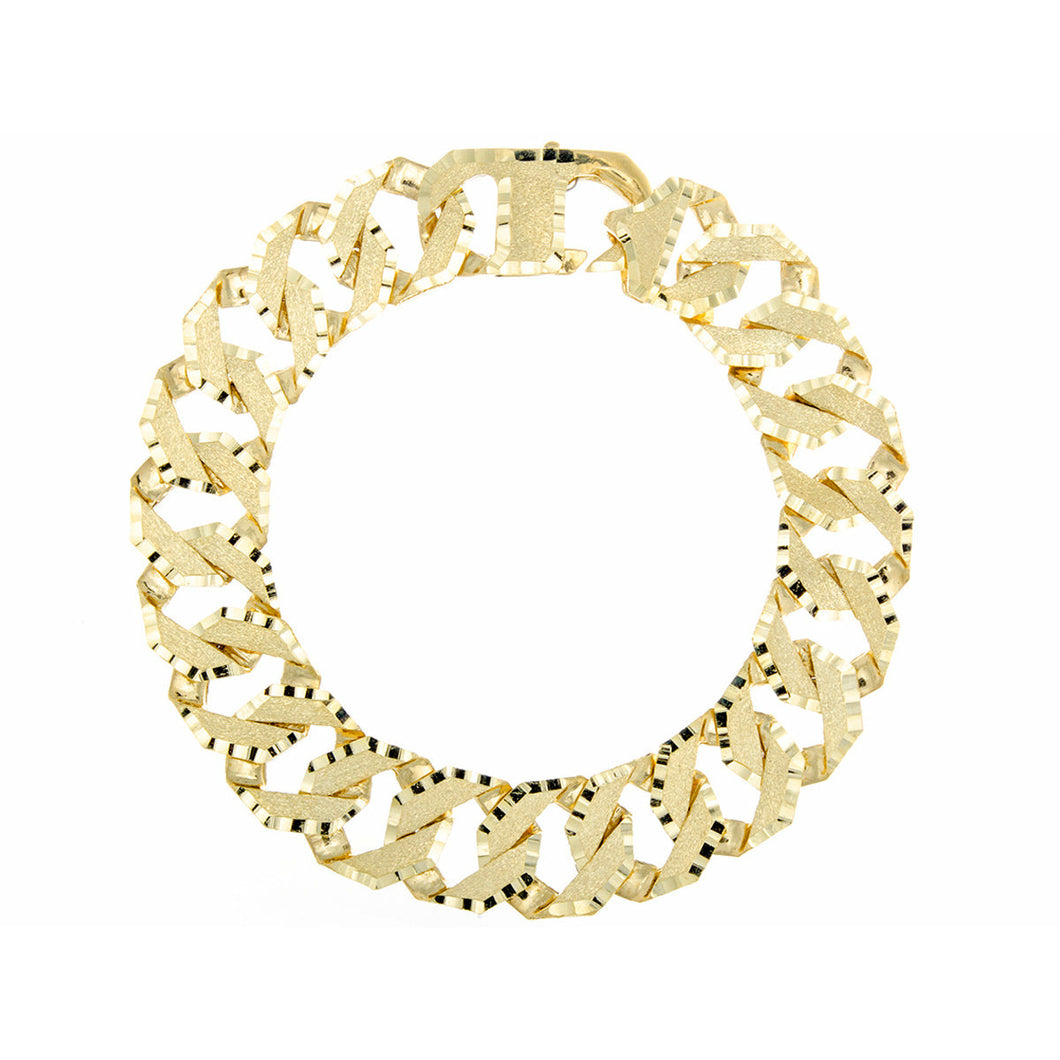 15mm Hexagonal Brushed & Diamond Cut Casting Bracelet 10k Gold