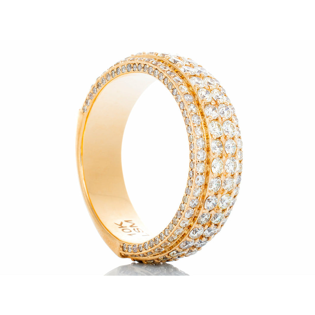 3.25ctw Six Row Diamond Pave Band with Two Raised Center Rows 10k Gold