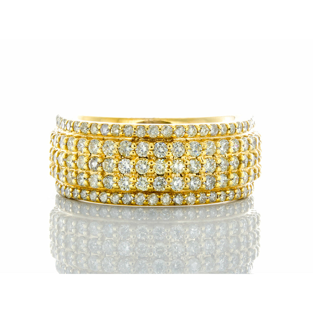 2.50ctw Five Row Diamond Band with Raised Three Center Rows 10k Gold