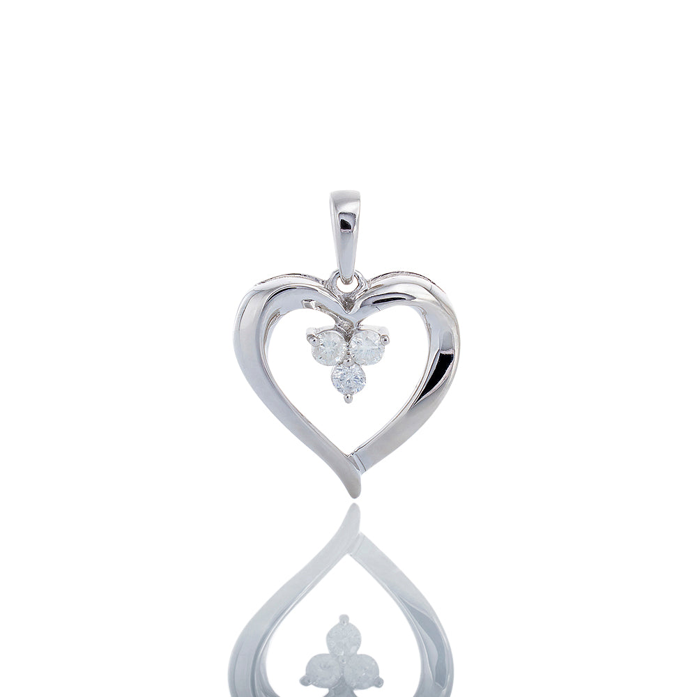0.12ctw Open Heart with Three Diamond Flower Accent 14k White Gold