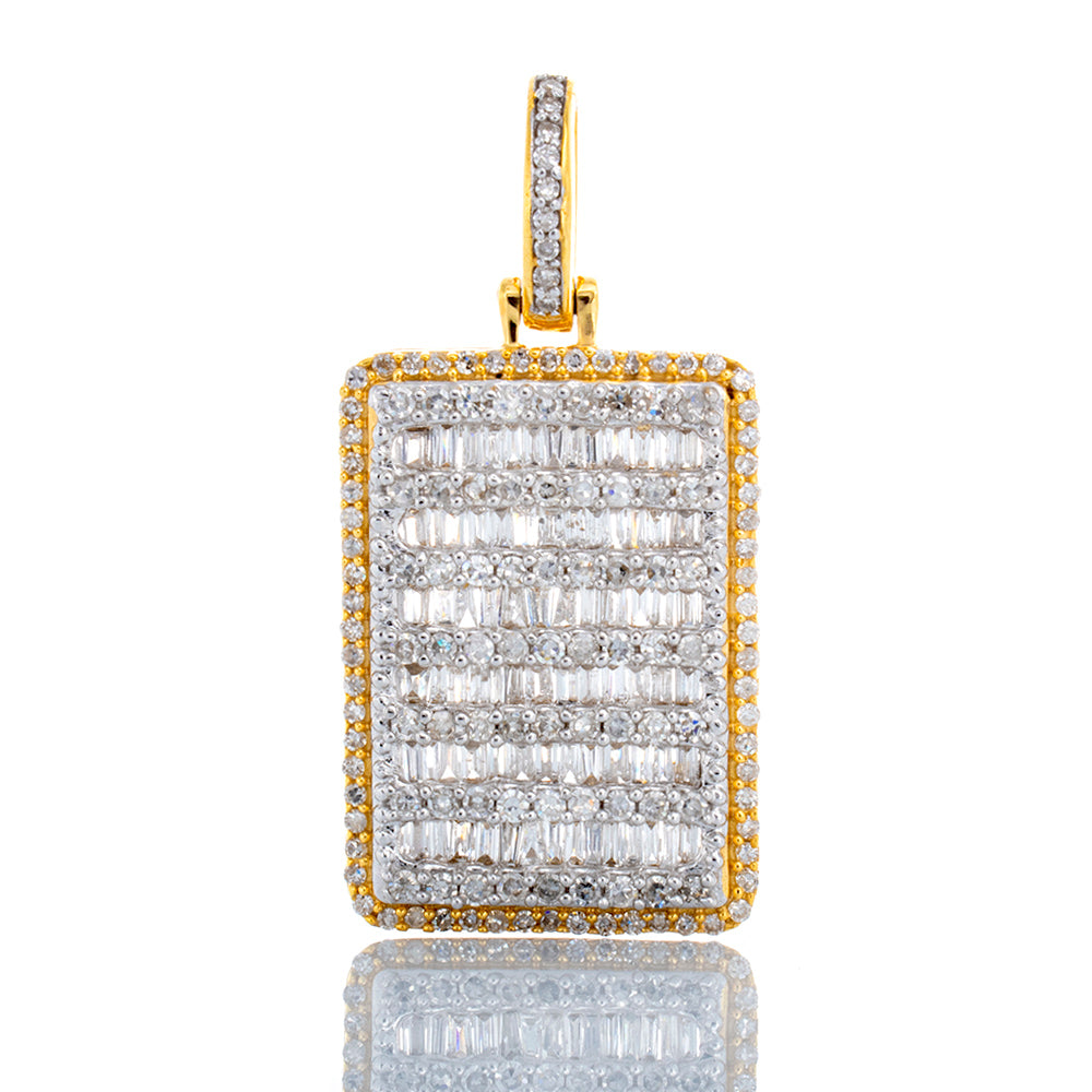 1.60ctw Baguette & Round Diamond Dog Tag 10k Yellow & White Gold