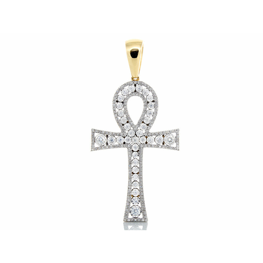 0.65ctw Illusion Set Diamond Ankh Pendant 10k Gold