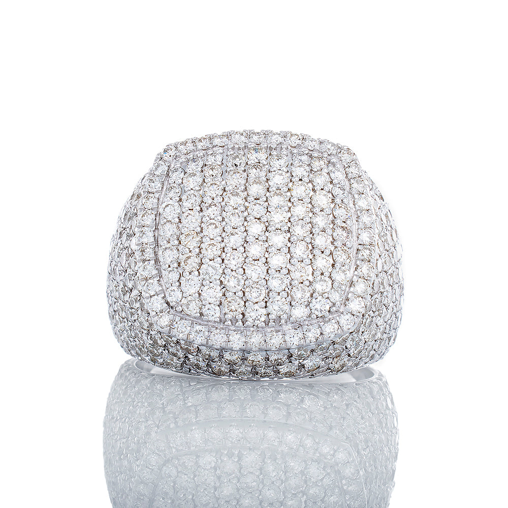 4.05ctw Cushion Shape Slight Dome Forefront Full Diamond Pave 10kt White Gold