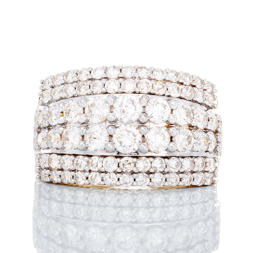 1.50ctw Six Row Diamond Dome Band with Raised Center 10k  Gold