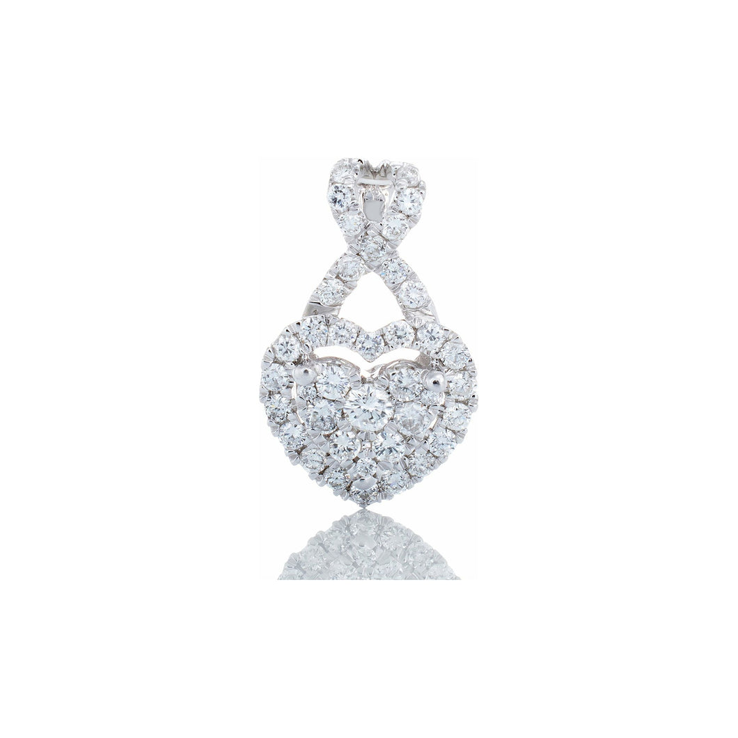 0.50ctw Diamond Heart with Halo & Open Cross Over Bail 14k White Gold