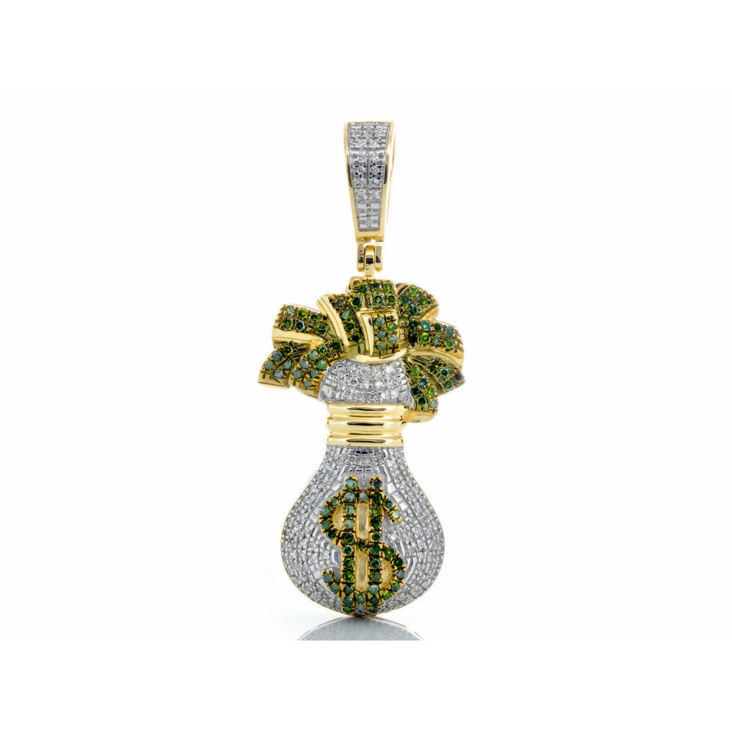 0.55ctw White & Green Diamond Money Bag 10k Gold