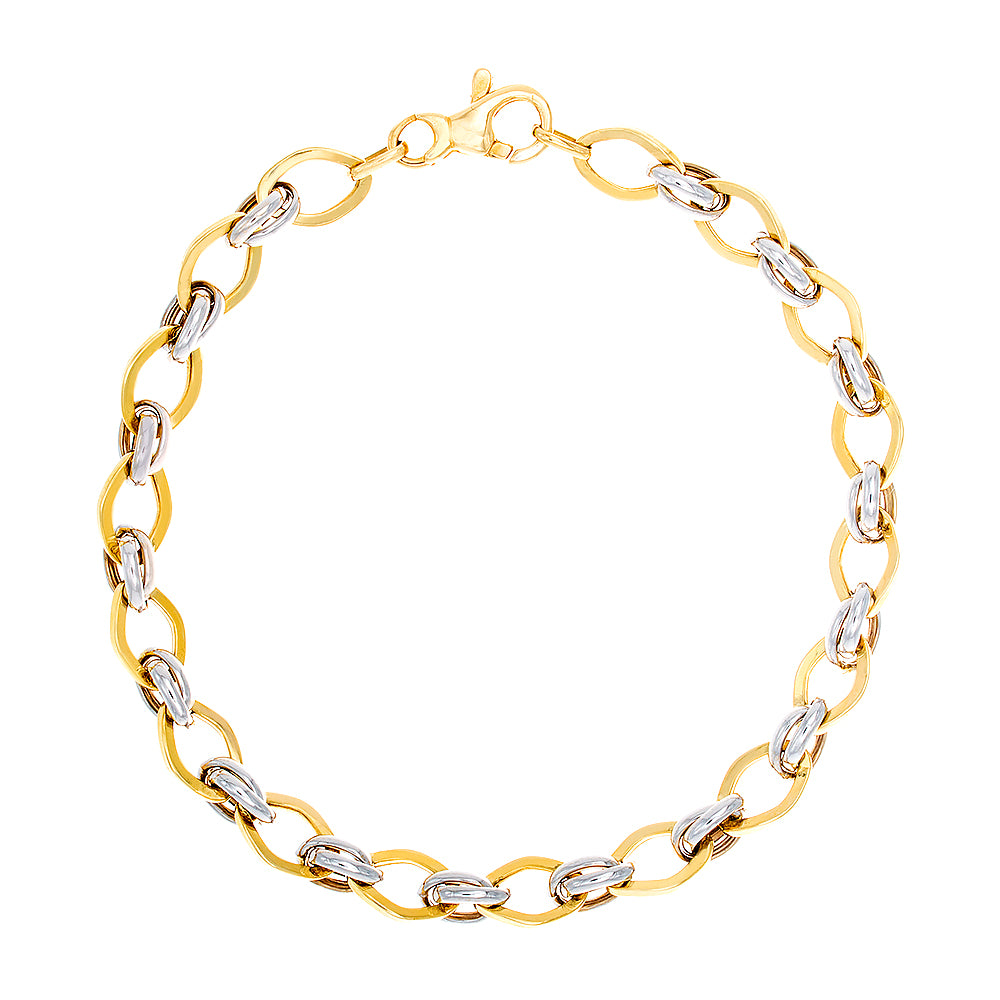 Two Tone Alternating Oval and Double Rollo Link Bracelet