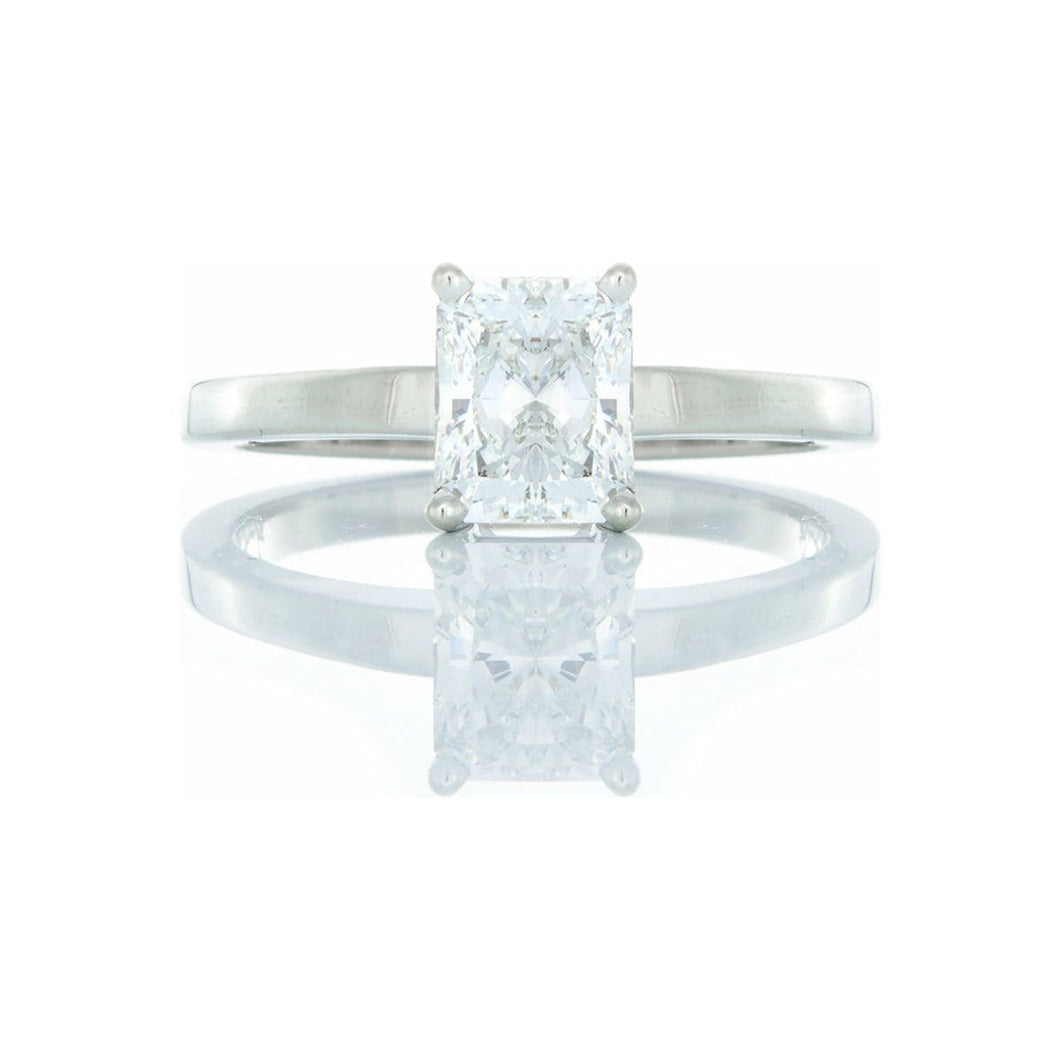 GIA 1.20ctw Radiant Cut Diamond Solitaire with High Polished Shoulders 18k White Gold