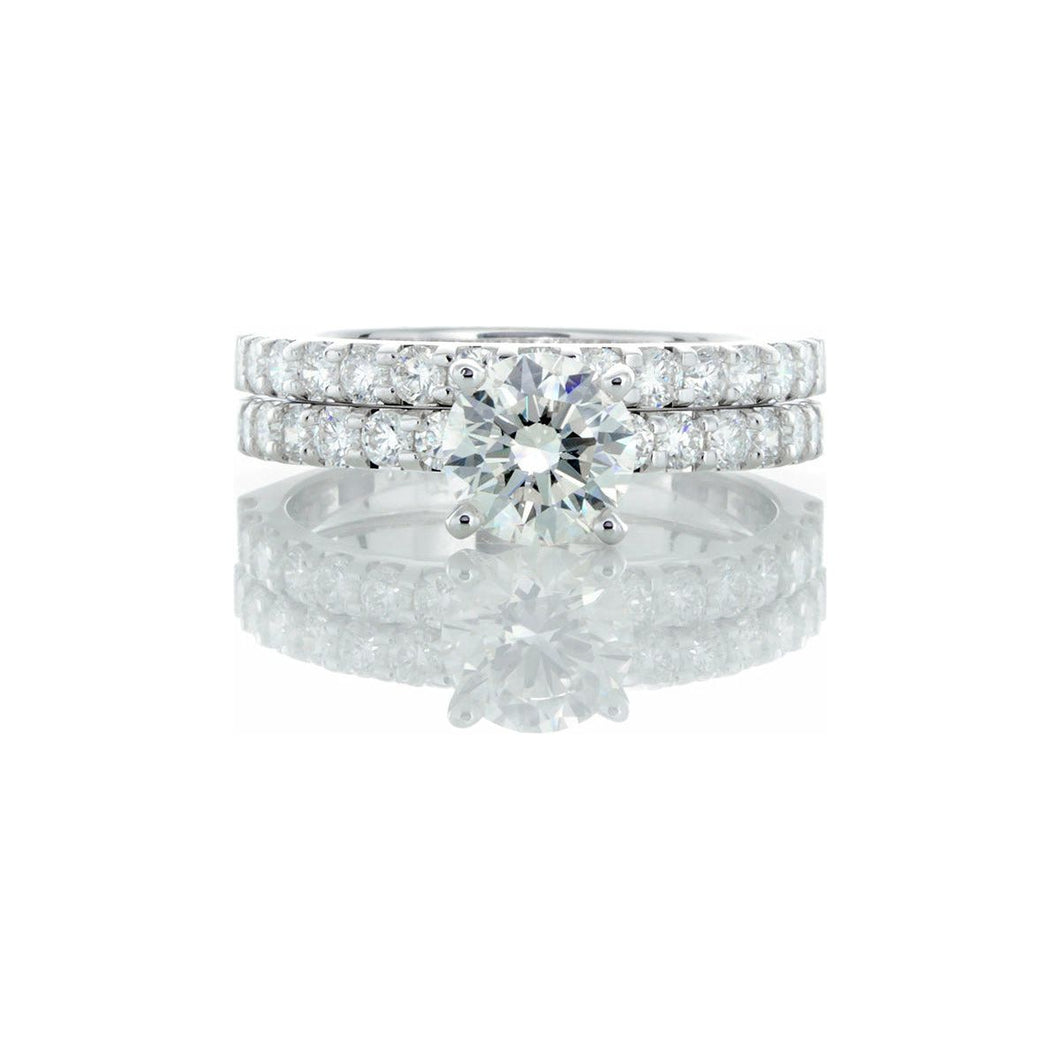 1.96ctw Round Brilliant Cut Solitaire with Diamond Pave Shoulders & Matching Wedding Band 18kt White Gold