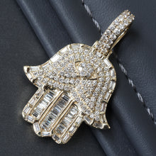 Load image into Gallery viewer, 1.51ctw Round &amp; Baguette Cut Diamond Hamsa Hand with Evil Eye 10k Gold

