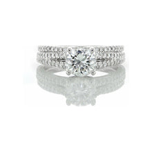 Load image into Gallery viewer, 1.05ctw Round Solitaire Split Diamond Pave Shoulders &amp; Matching Wedding Band 14kt White Gold
