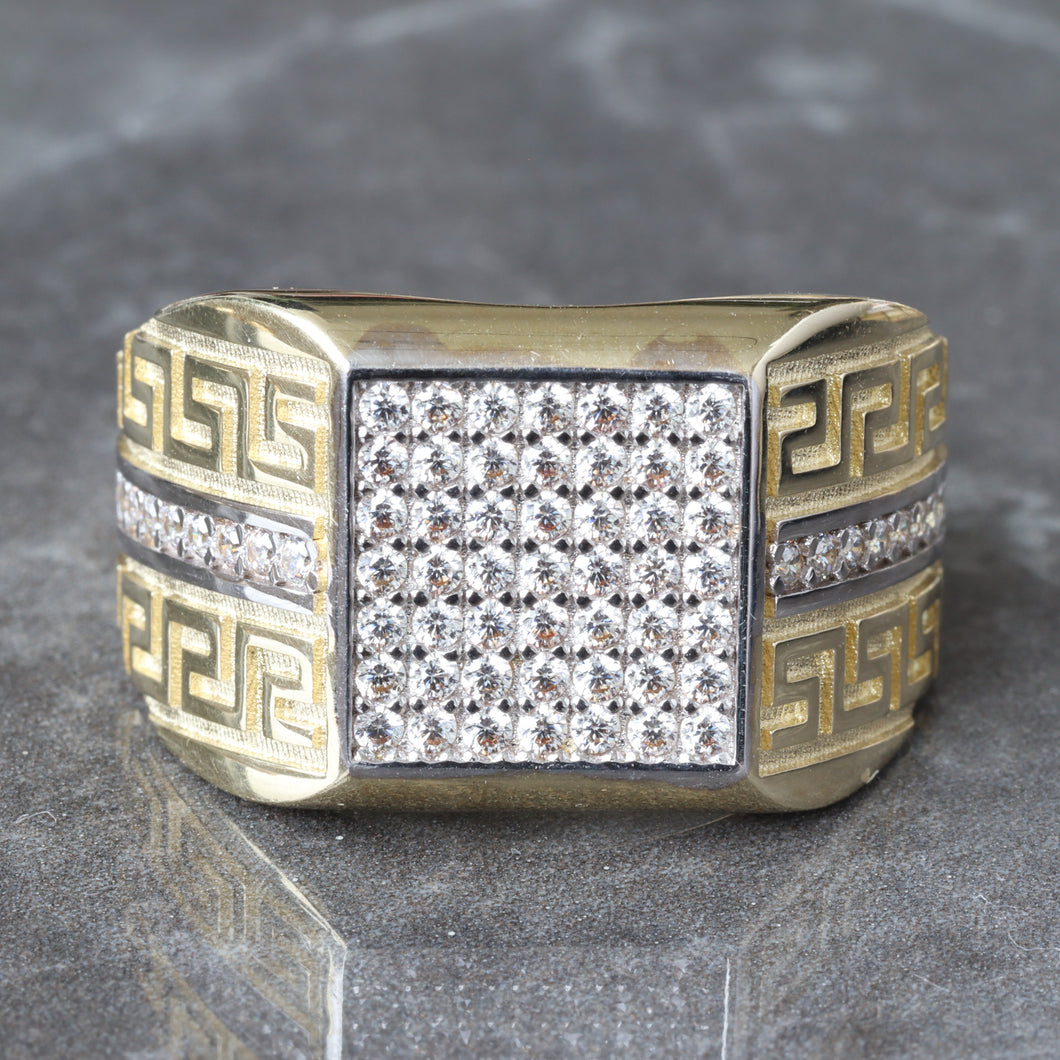 Square Cubic Ring W/ Greek Key Shoulders