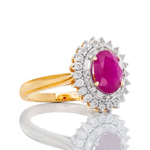 Load image into Gallery viewer, Oval Cut Ruby with Round &amp; Baguette Two Tiered Halo
