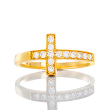 Load image into Gallery viewer, 0.25ctw Vertical Diamond Cross Ring with Beaded Edges
