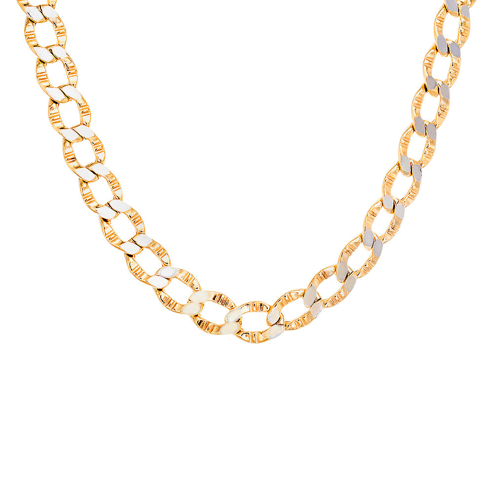 5.50 mm Two Tone Semi Solid Grooved Oval Curb Chain 10k Gold