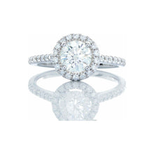 Load image into Gallery viewer, GIA 1.18ctw Round Brilliant Cut Solitaire with Round Pave Halo &amp; Shoulders 18kt White Gold
