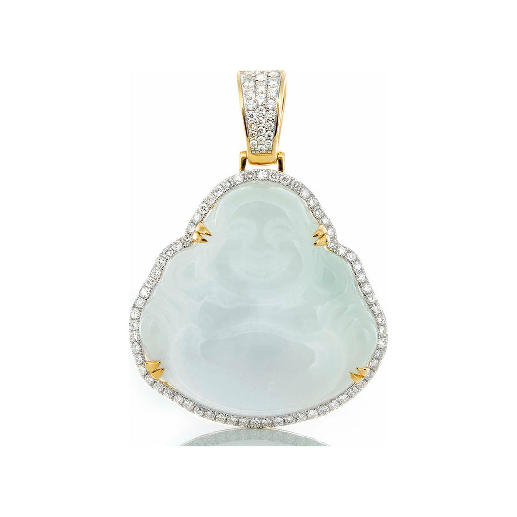 1.60ctw Untreated Jade Buddha with Diamond Frame 14kt Gold