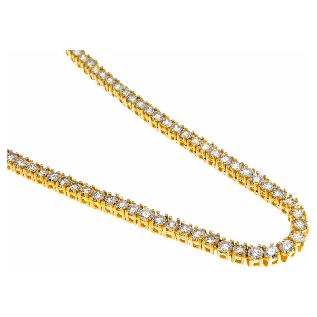 25.00ctw Diamond 15 Point Solitaire Four Prong Tennis Chain 14k Yellow Gold