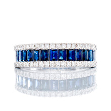 Load image into Gallery viewer, Emerald Cut Blue Sapphire Diamond Band
