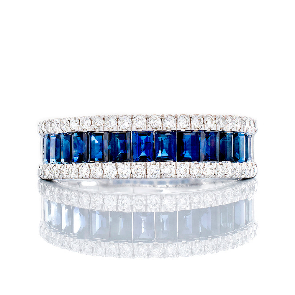 Emerald Cut Blue Sapphire Diamond Band