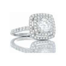 Load image into Gallery viewer, 1.21ctw Round Diamond Solitaire with Double Cushion Halo &amp; Pave Shoulders  18kt White Gold
