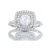Load image into Gallery viewer, 1.21ctw Round Diamond Solitaire with Double Cushion Halo &amp; Pave Shoulders  18kt White Gold
