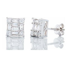 Load image into Gallery viewer, 0.50ctw Baguette &amp; Round Square Diamond Studs 10kt White Gold

