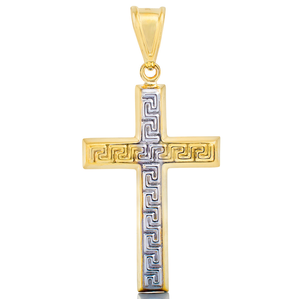 Two Tone Hollow Greek Key Cross