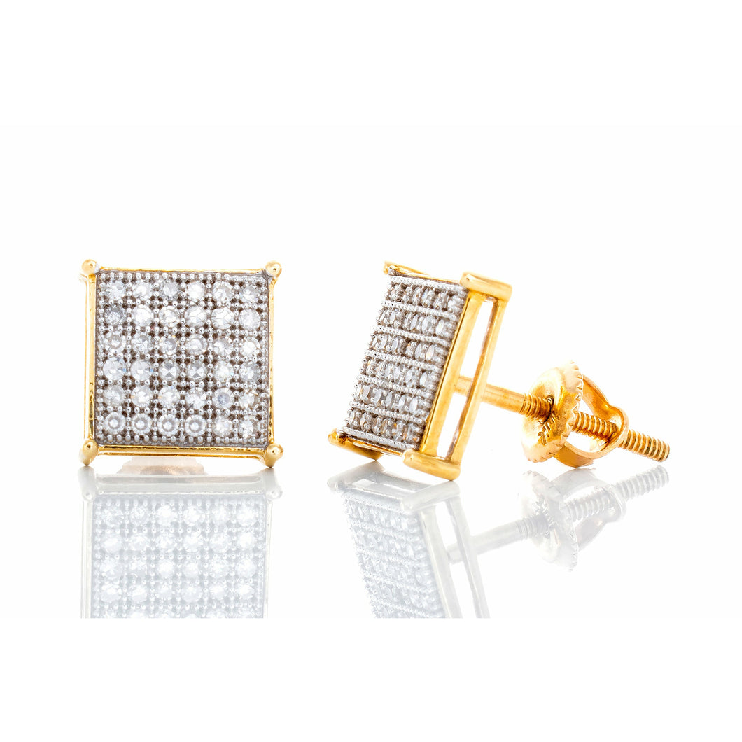 0.25ctw Square Micro Pave Diamond Studs 10kt Gold